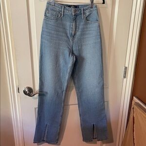 Hollister Light Blue Straight Leg ultra high rise Dad Jeans.